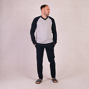 Чоловіча трикотажна піжама кулір кофта з темними штанами р.48-60