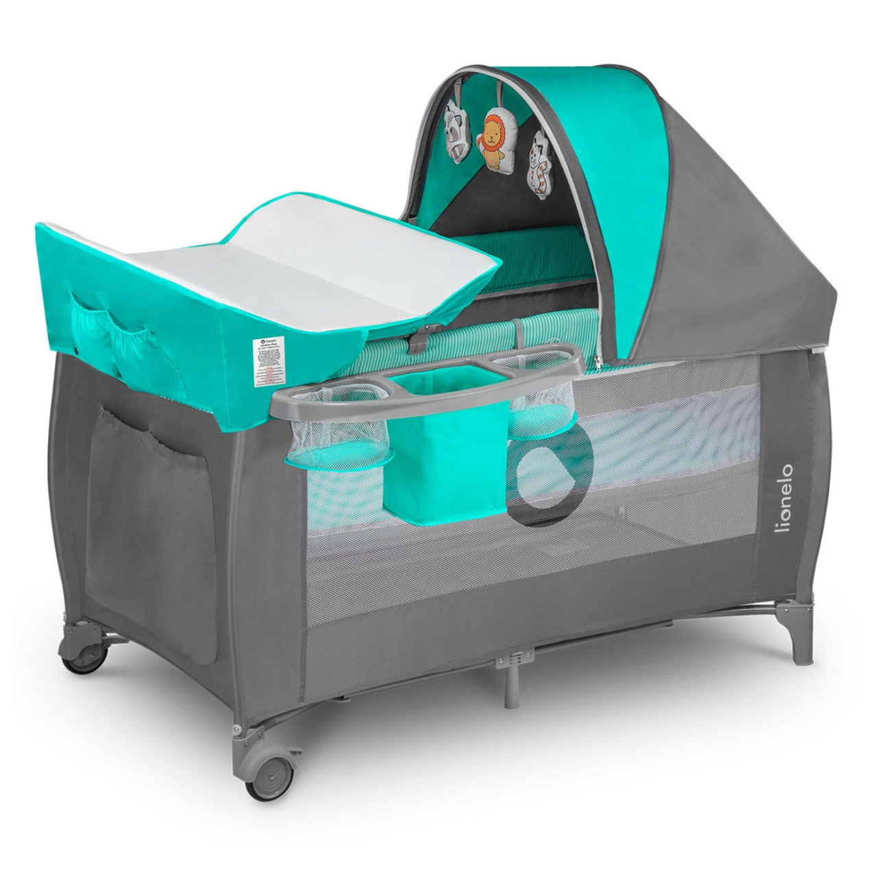 Кроватка манеж приставная Lionelo Sven Plus Turquoise/Grey (складная ...