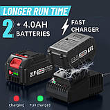 Акумуляторний ударний гайковерт з високим крутним моментом, ударний пістолет 1/2 батареї з 2 батареями 4.0 Ач, швидкий зарядний пр, фото 3