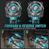 Акумуляторний ударний гайковерт з високим крутним моментом, ударний пістолет 1/2 батареї з 2 батареями 4.0 Ач, швидкий зарядний пр, фото 7