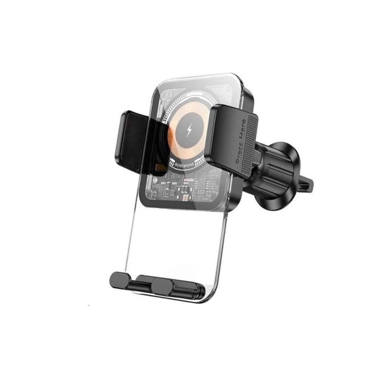 Автотримач для телефона з БЗП BOROFONE BH209 Riley wireless fast charging car holder(air outlet) Black