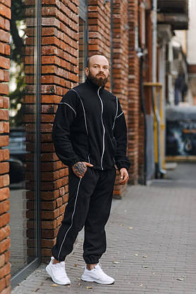 Чорний чоловічий спортивний костюм м'який плюшевий на флісі кофта олімпійка на блискавці костюм осінь-зима, фото 3