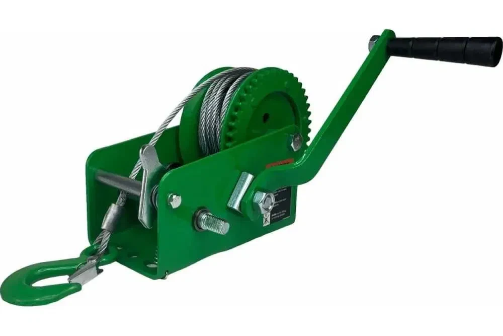 Лебідка ручна барабанна HITCH HW 850 кг з оцинкованим тросом 10 м, 2 швидкості, міцний сталевий корпус, пластикова ручка, фото 1