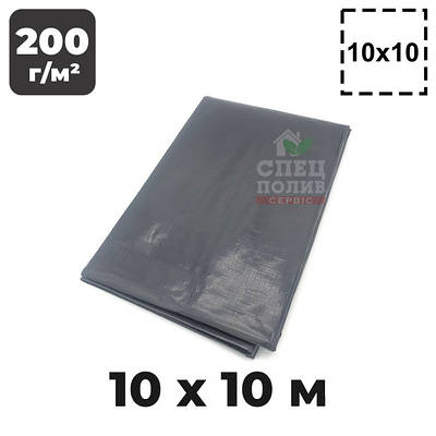 Тент непромокаючий, сірий, 10х10 м, 200 г/м2, з люверсами, тарпаулін підвищеної міцності, тентове покриття