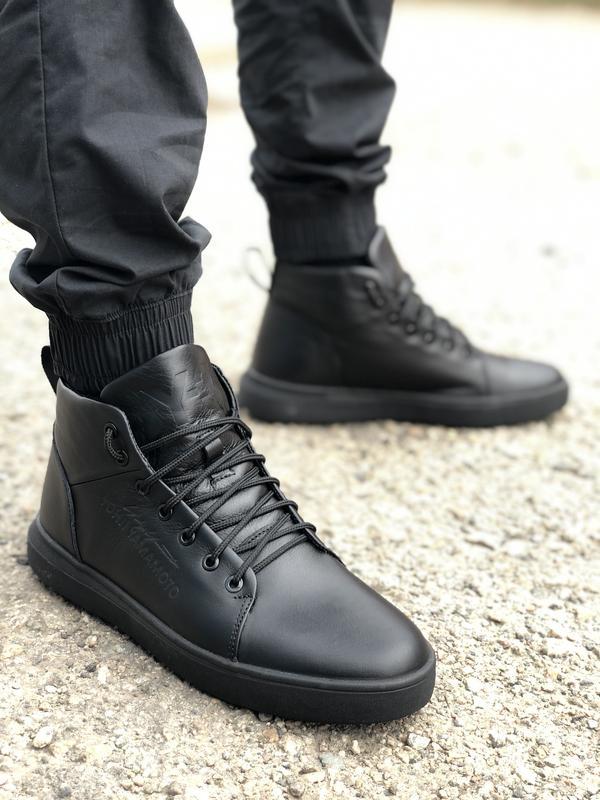 Зимові шкіряні кросівки на хутрі, спортивні черевики Yohji Yamamoto, фото 1