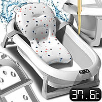 Дитяча ванночка для купання новонароджених з термометром та подушкою Сіра, фото 2