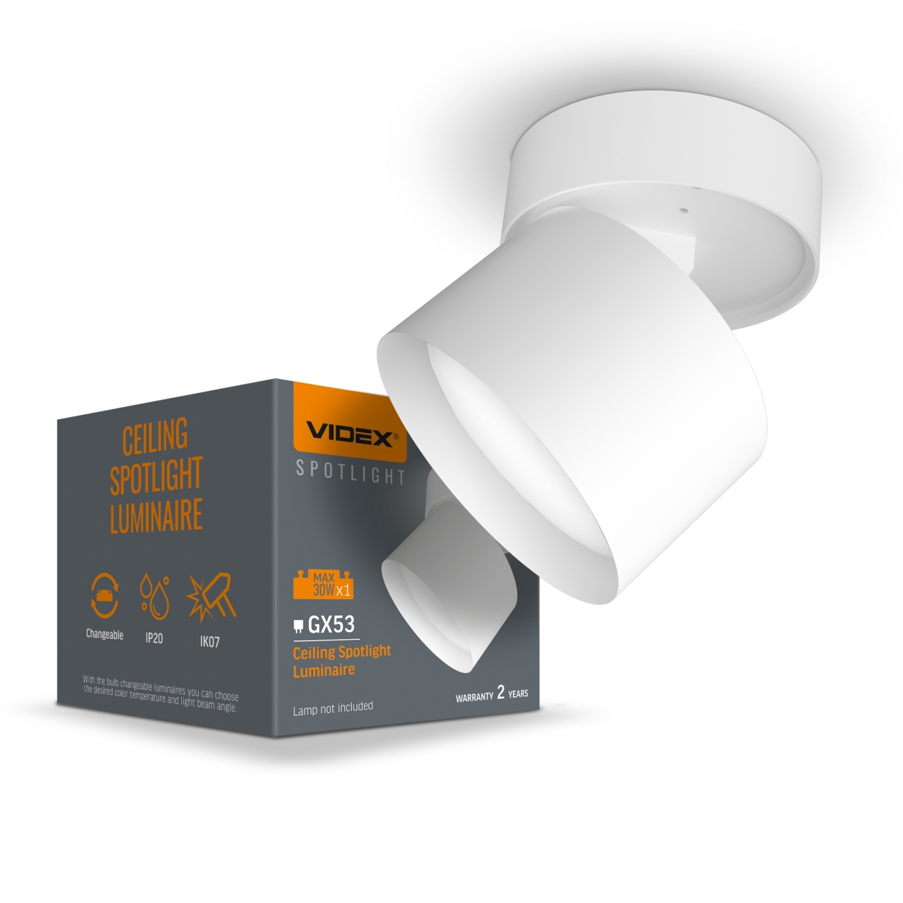 Світильник Videx під GX53 LED лампу VL-SPF18B-W акцентний спот Ø80х82мм накладний поворотний білий