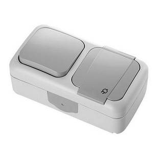 Вимикач VI-KO Palmiye сірий 1кл + Розетка з заземленням IP54