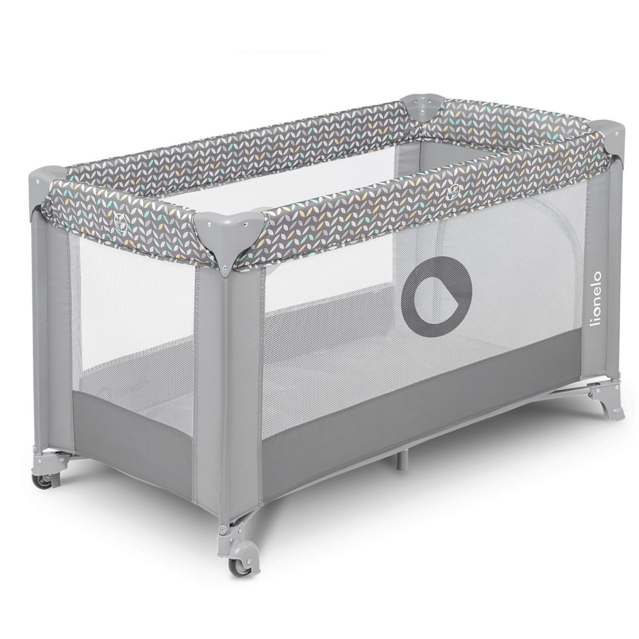Ліжечко манеж приставне Stefi Grey Concrete Multicolor (бічний вхід, складаний, на коліщатках) Сірий