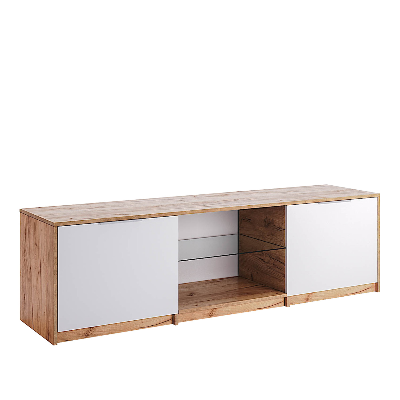 Сучасна стильна довга тумба під телевізор тв 180 см біла з деревом у вітальню зал Асті Миро-Марк