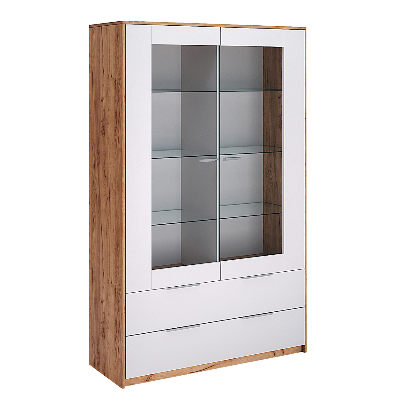 Сучасна скляна шафа вітрина сервант 2Д для посуду у вітальню зал в скандинавському стилі Асті Миро-Марк