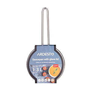 Ківш зі скляною кришкою ARDESTO Gemini Liguria, 1.3 л, неіржавка сталь (14 см), фото 3