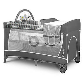 Манеж ліжечко приставне Lionelo Flower Grey Scandi (бічний вхід, складаний, на коліщатках) Сірий
