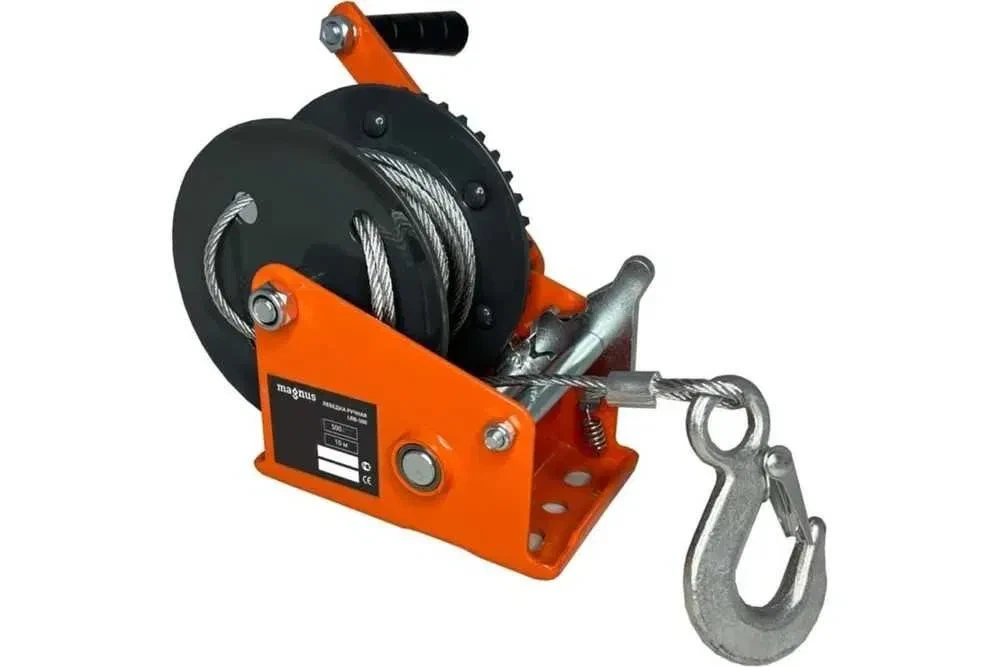 Лебідка ручна барабанна Magnus Profi LRB-500 420 кг, канат 10 м, гальмівна клямка, шестерне передавання для монтажу та ремонту, фото 1
