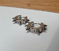 Сережки круглі із шипами з неіржавкої медичної сталі в срібному кольорі