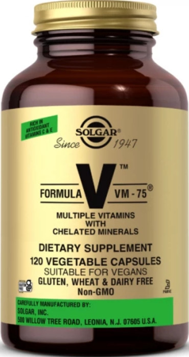 Вітаміни з хелатними мінералами Solgar Formula V VM 75 120 капс