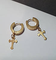 Сережки хрестики хрести золотисті з неіржавкої медичної сталі в золотому кольорі