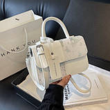 Жіноча сумка 9956-2 крос-боді з ручкою біла з зеленим, фото 2