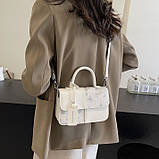 Жіноча сумка 9956-2 крос-боді з ручкою біла з зеленим, фото 4