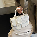 Жіноча сумка 9956-2 крос-боді з ручкою біла з зеленим, фото 3