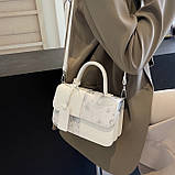 Жіноча сумка 9956-2 крос-боді з ручкою біла з зеленим, фото 5