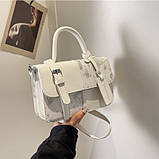 Жіноча сумка 9956-2 крос-боді з ручкою біла з зеленим, фото 7