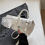 Жіноча сумка 9956-2 крос-боді з ручкою біла з зеленим, фото 6