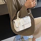 Жіноча сумка 9956-2 крос-боді з ручкою біла з зеленим, фото 8