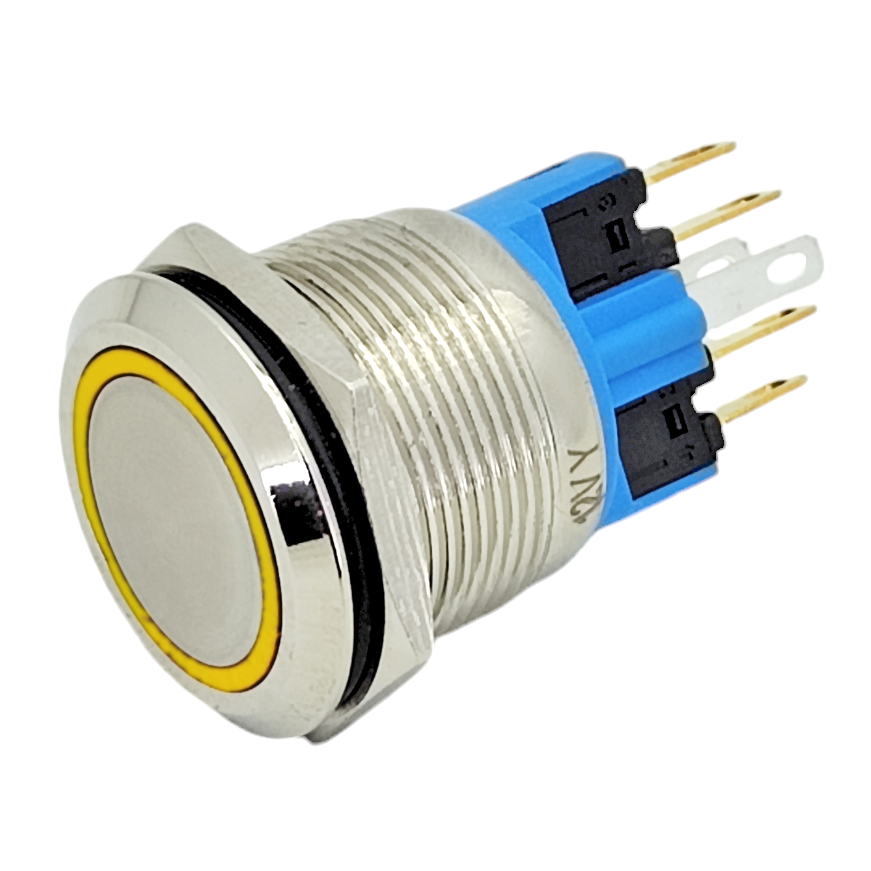 Кнопка антивандальна GQ22F-11EL Жовта підсвітка 12V AC/DC