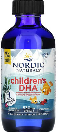 Риб'ячий жир для дітей Nordic Naturals children's DHA 530 mg Omega-3 119 мл полуниця, фото 1