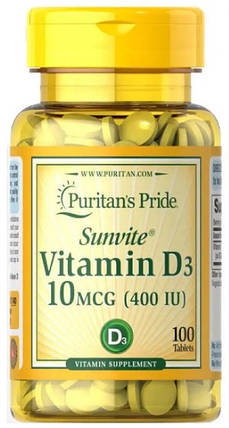 Вітамін Д3 Puritan's Pride Vitamin D3 400 IU 100 таблеток, фото 1