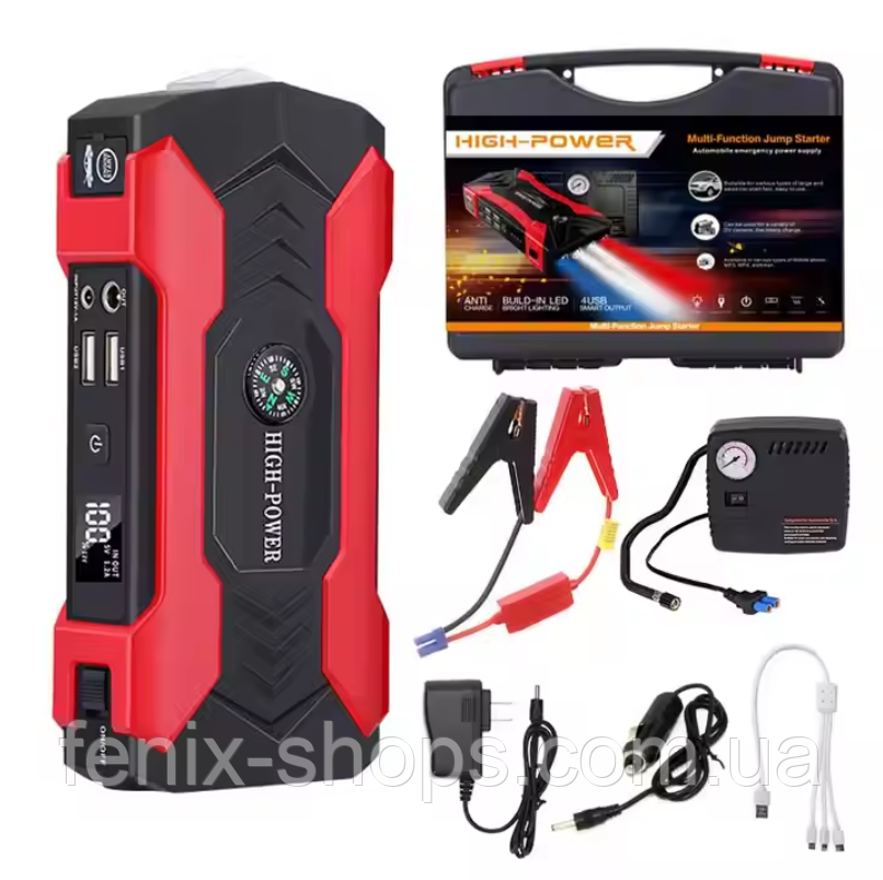 Пускозарядний пристрій з компресором для автомобіля JUMPSTARTER 99800 mAh (1000/1500A) у кейсі