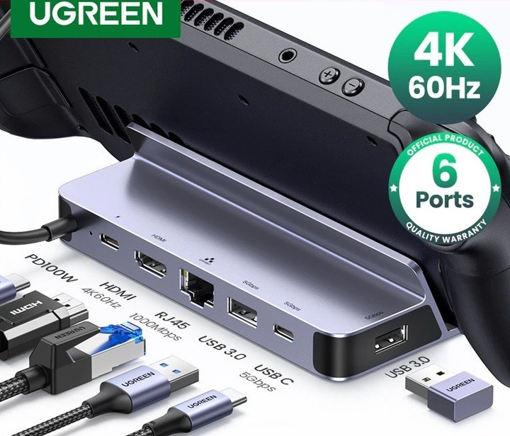 Док-станция Ugreen 6в1 100W для Steam Deck, Macbook, iPad, Android ...