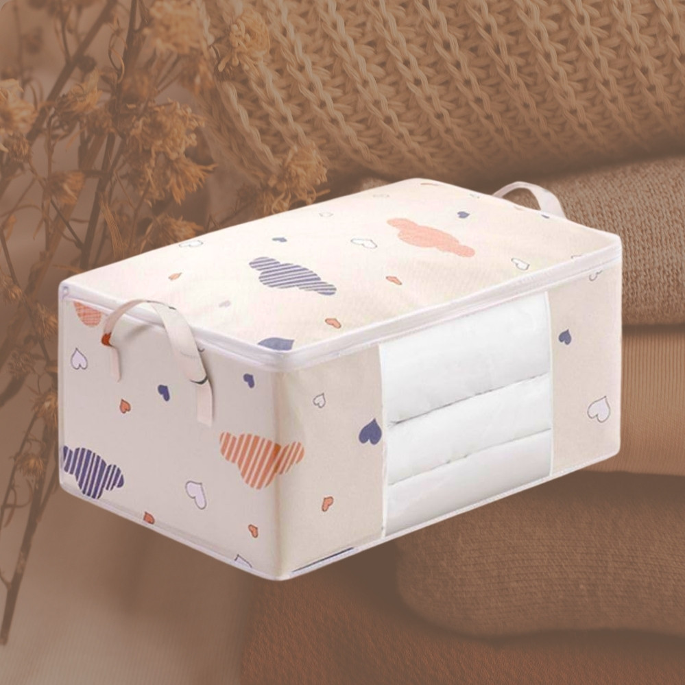 Органайзер для постільної білизни Чохол для речей в шафу Кофр для зберігання білизни та іграшок переносний Бежевий, фото 1