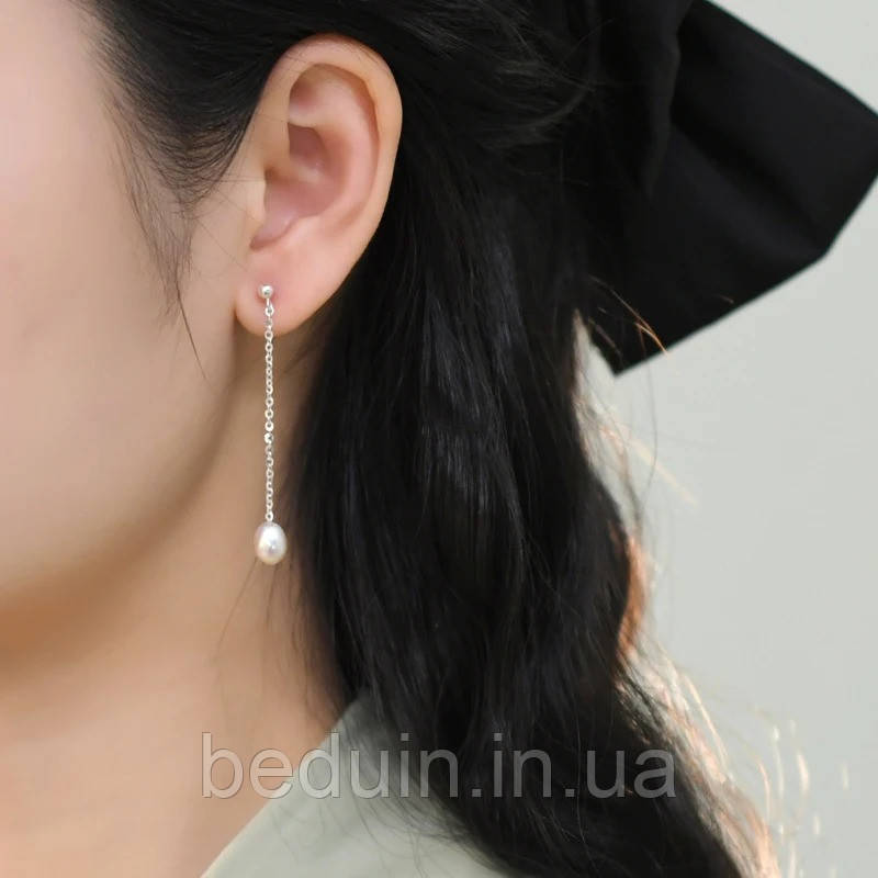 Срібні довгі сережки з натуральними річковими перлами — срібло 925 проби EGYPT SILVER