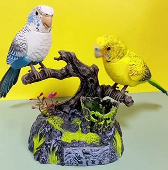 Оригінальний декор для будинку співочої птиці що працюють від 3-х батарейок типу АА жовто-блакитні