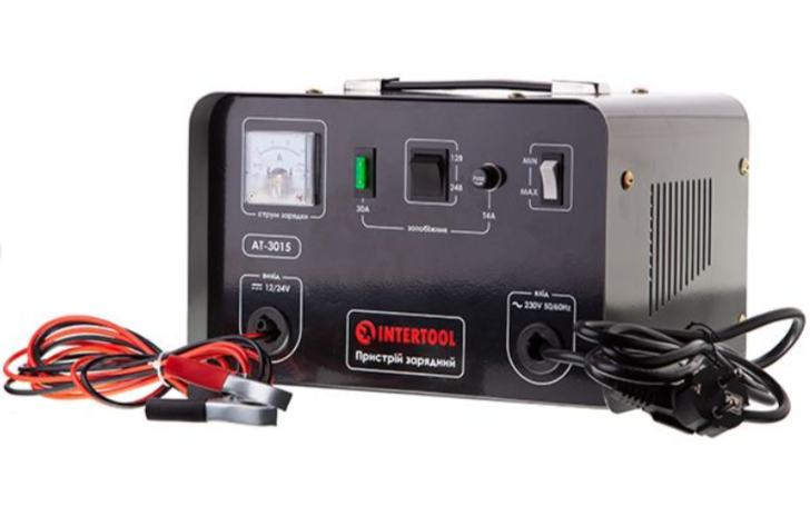 Пристрій зарядний 230 В, ~50 Гц, 600 Вт, 12/24 В, 30 А, 20-400 Аг INTERTOOL AT-3015, фото 1