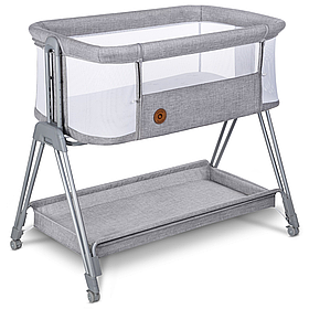 Ліжечко приставне дитяче Lionelo Luna Grey Concrete (регулювання висоти, на коліщатках) Сірий