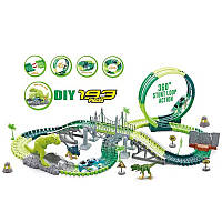 Дитячий гоночний гнучкий трек з машинкою на батарейках підсвіткою Кільцева траса динотрек з динозаврами