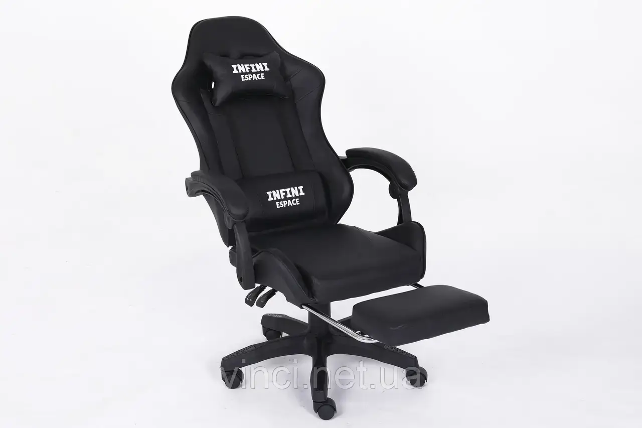 Комп'ютерне крісло з підставкою для ніг + 2 подушки INFINI ESPACE Чорне, фото 1