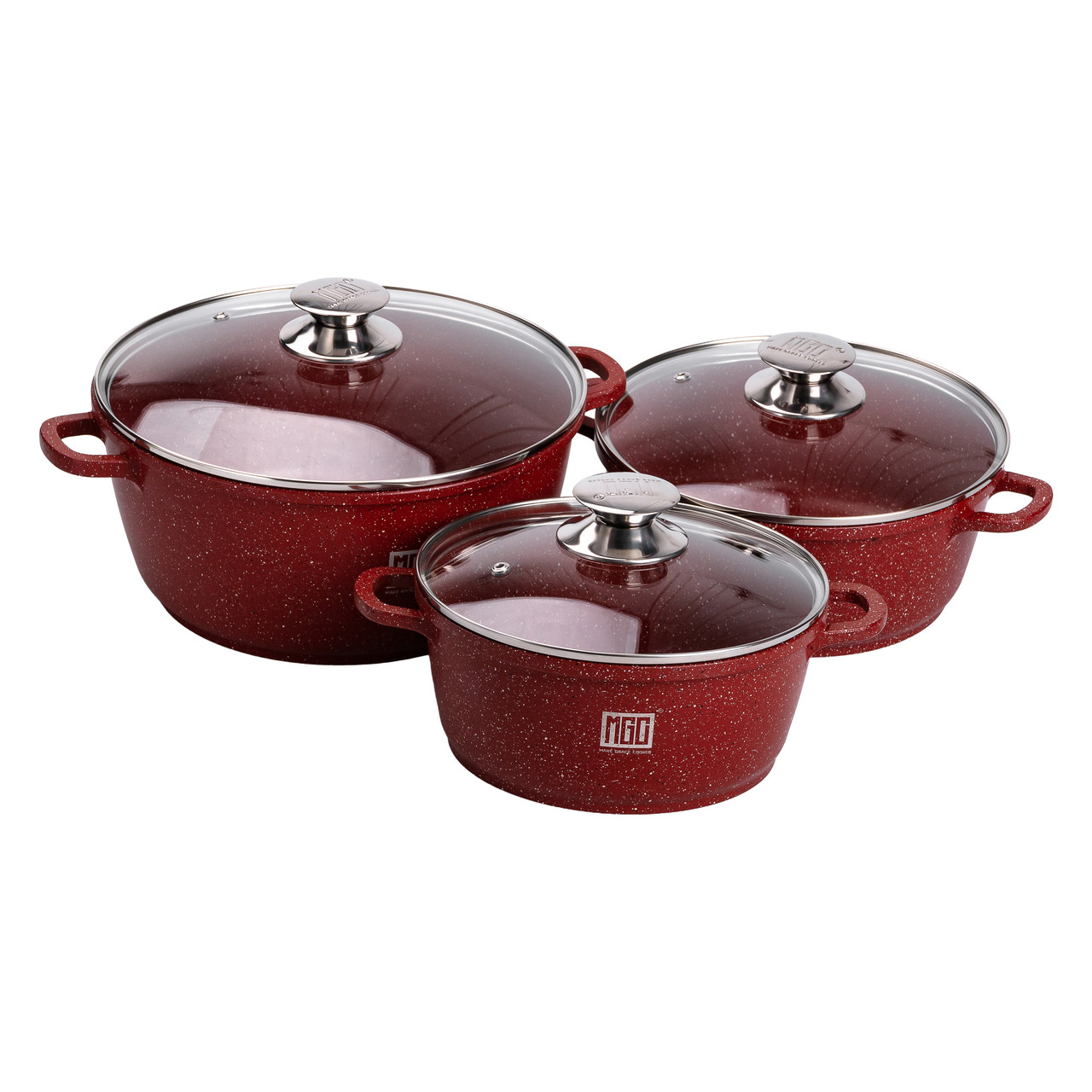 Набір алюмінієвих каструль MGC 3 штуки з кришками товстим дном антипригарним покриттям, кухонний посуд Lugi, фото 1