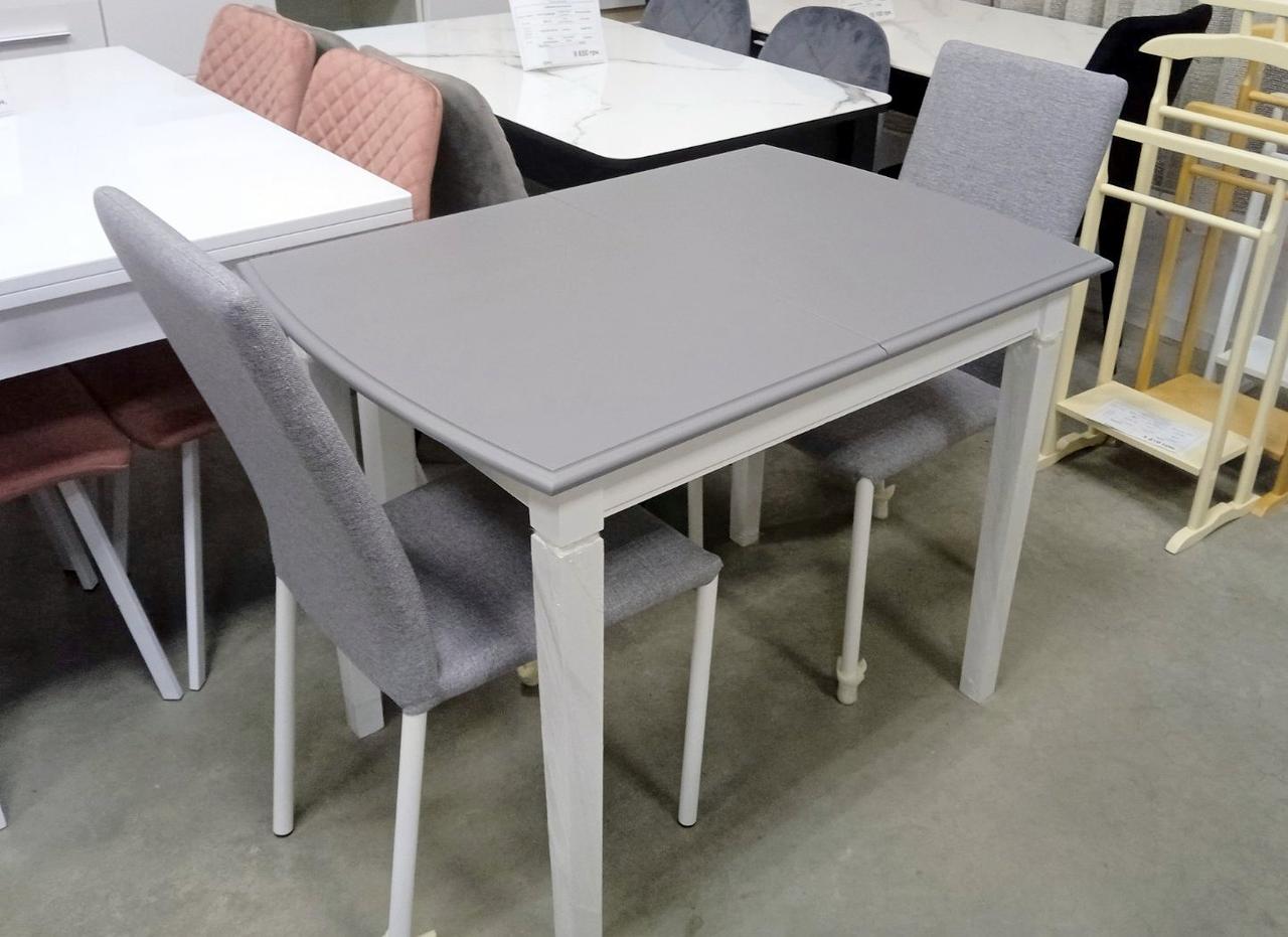 Стіл білий розкладний для маленької кухні Карат Мікс Меблі, колір білий +сіра стільниця