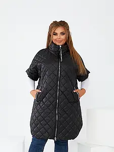 Стильна подовжена жіноча стеганна жилетка прямого кроя на синтепоні