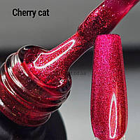 Кришталева кішка шовкова малинова, червоно-малинова гель лак котяче око Cherry Cat Saga 9мл