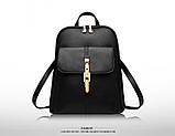 Рюкзак жіночий міський із пряжкою гладкий (чорний), фото 2