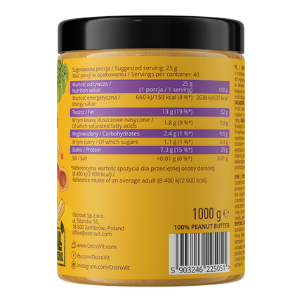 Арахісове масло 100% Peanut Butter OstroVit 1000 g Crunchy, фото 3