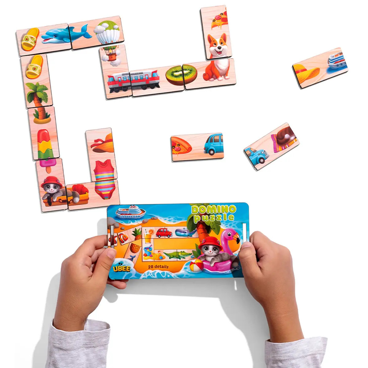 Дитяча настільна гра Половинки Доміно пазл Ubumblebees дерево 2+ кор 15*8*5 см (ПСД266), фото 1