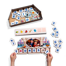 Дерев'яна дитяча розвиваюча гра Ребус англійською мовою Ubumblebees 2+ кор 32*15*5,5 см (ПСД256)