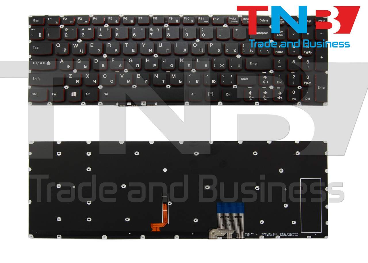 Клавіатура LENOVO IdeaPad Y50-70 Y50-70A Y50-80 Y70-70 Черная без рамки з підсвічуванням RUUS 100% ОРИГІНАЛ