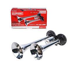 Сигнал 2-дудки пневмо CA-10238 Elephant 12V/24V метал хром - оригінал